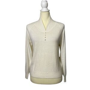 Vintage 50s-60s Designer Originals Luxelon Ivory Funnel Neck Knit Sweater Size S